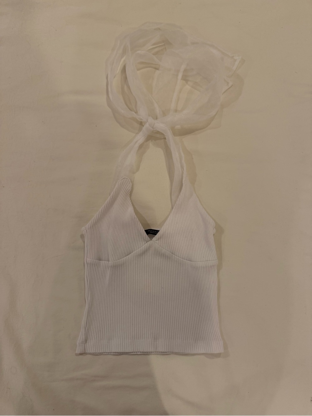 White Ribbed Halter Crop tank